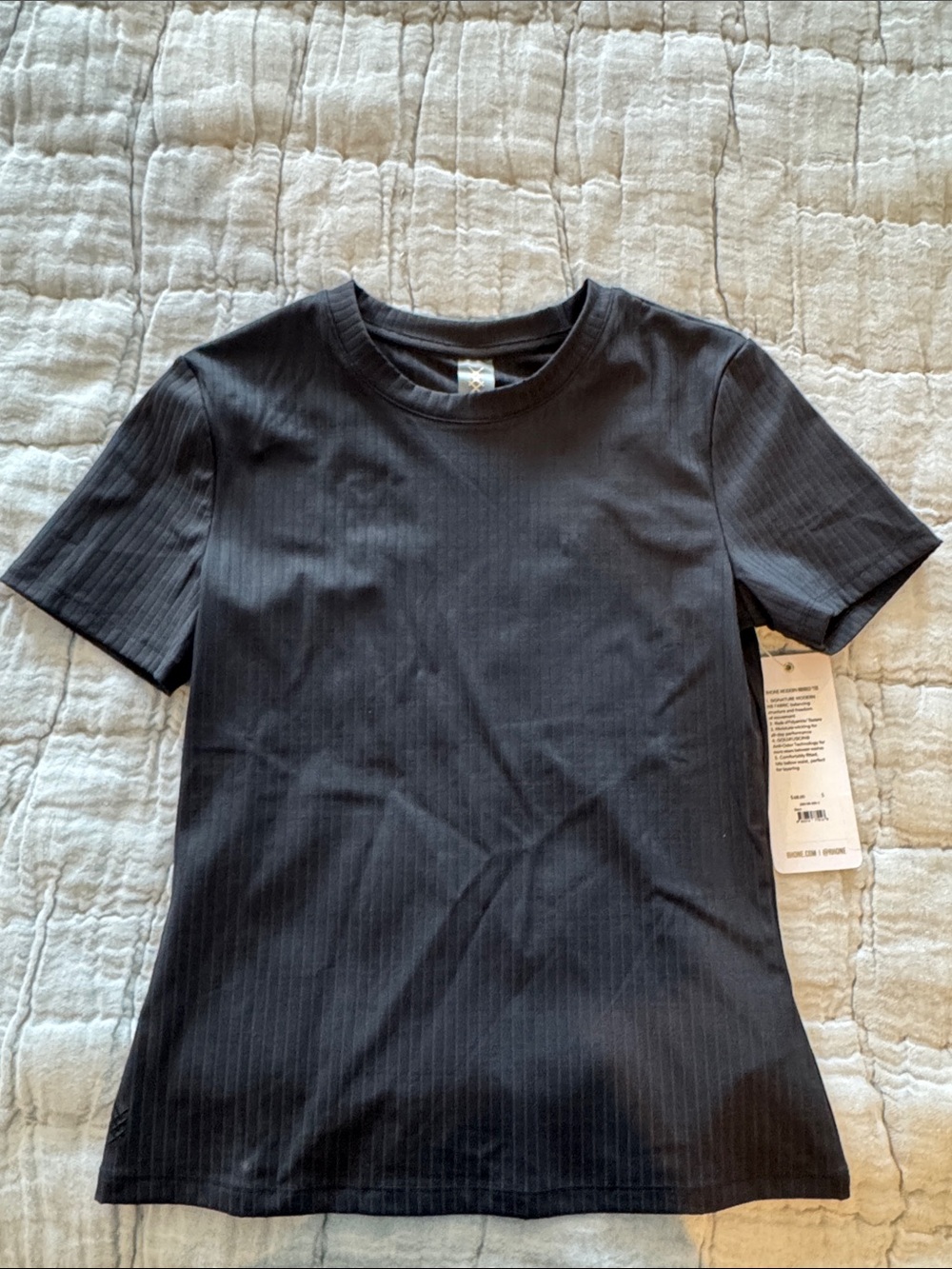 RHONE modern Black Ribbed Short Sleeve Top